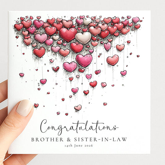 Brother Sister In Law Wedding Card - Personalised Elegant Keepsake With Hearts