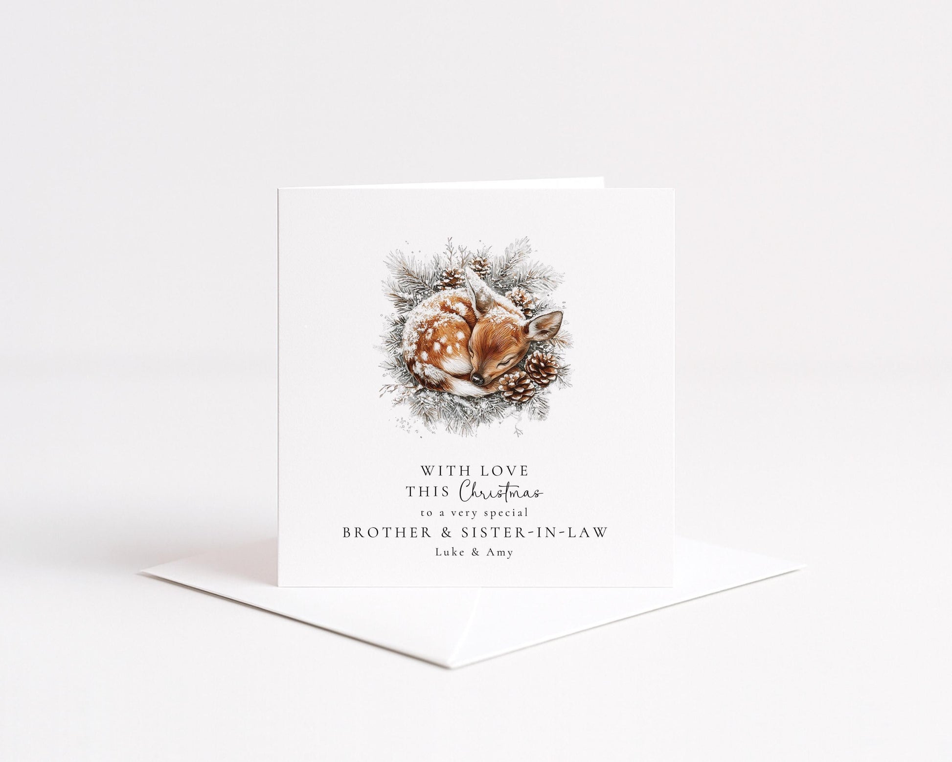 Brother Sister-in-Law Christmas Card – Personalised Winter Deer Greeting With Matte Finish