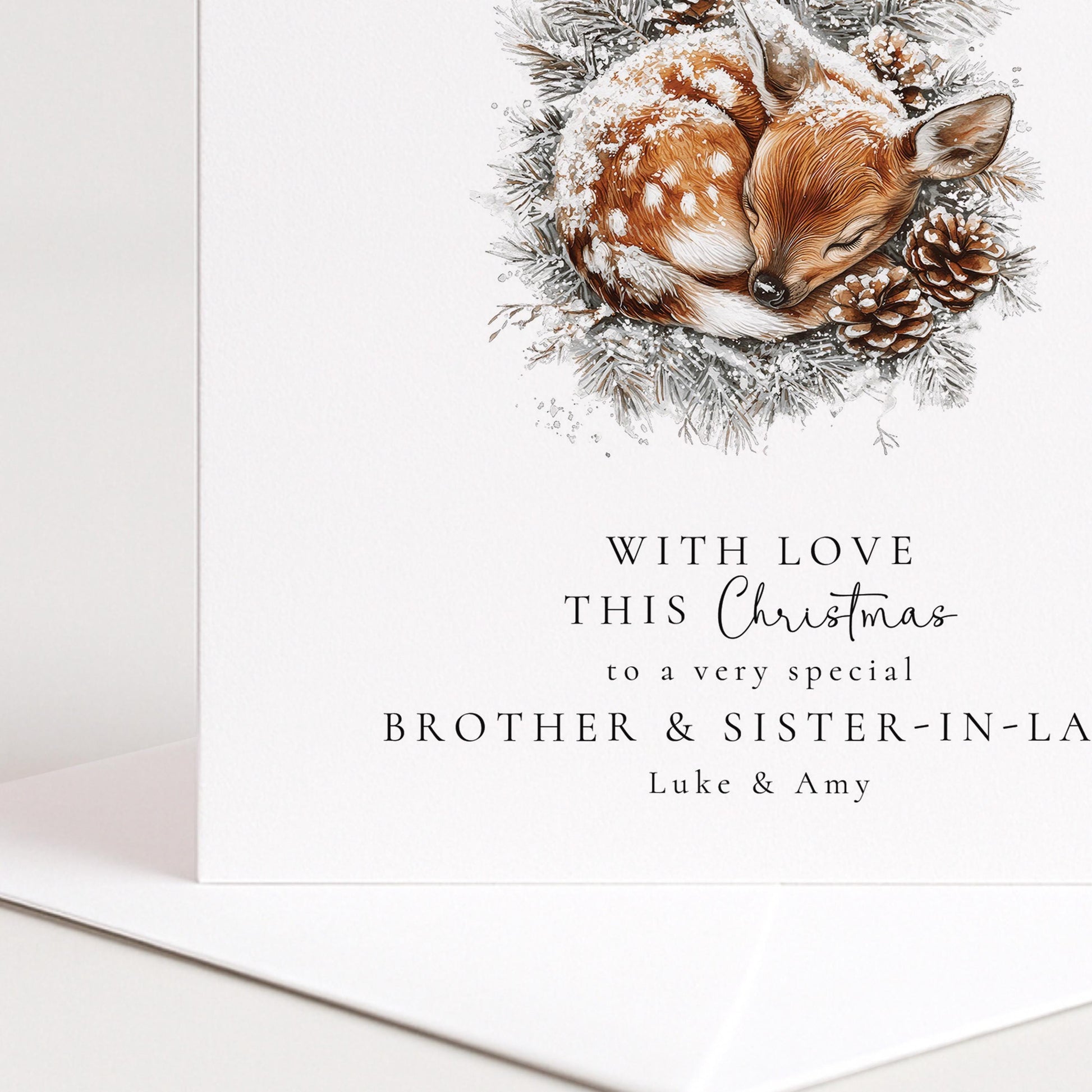 Brother Sister-in-Law Christmas Card – Personalised Winter Deer Greeting With Matte Finish