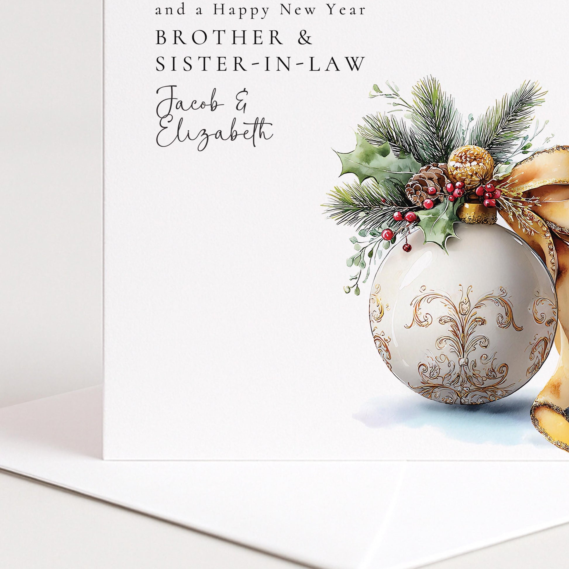 Brother and Sister-in-law Christmas Card White Bauble