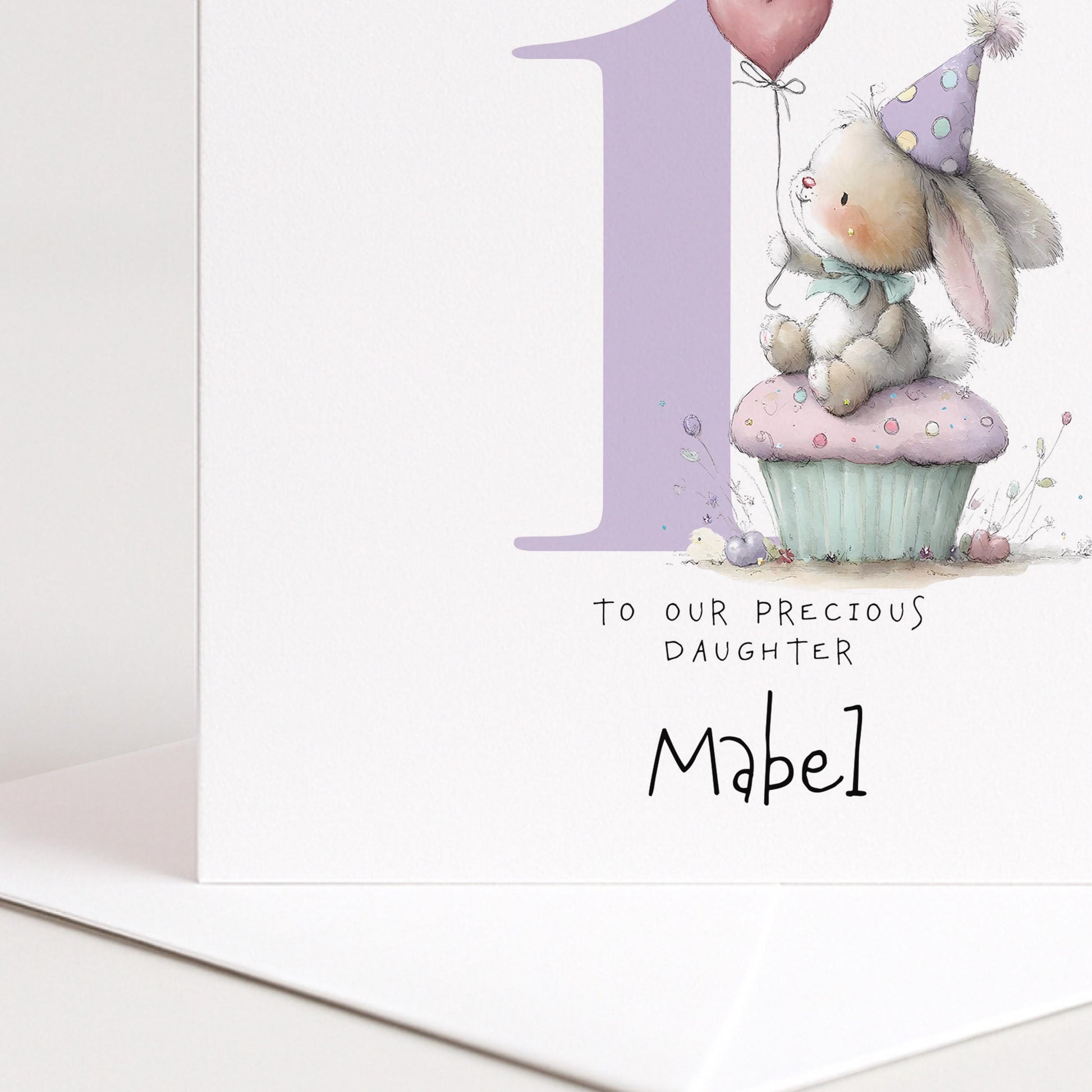Bunny First Birthday Card - Personalised Cute Pastel Keepsake For Baby Girl