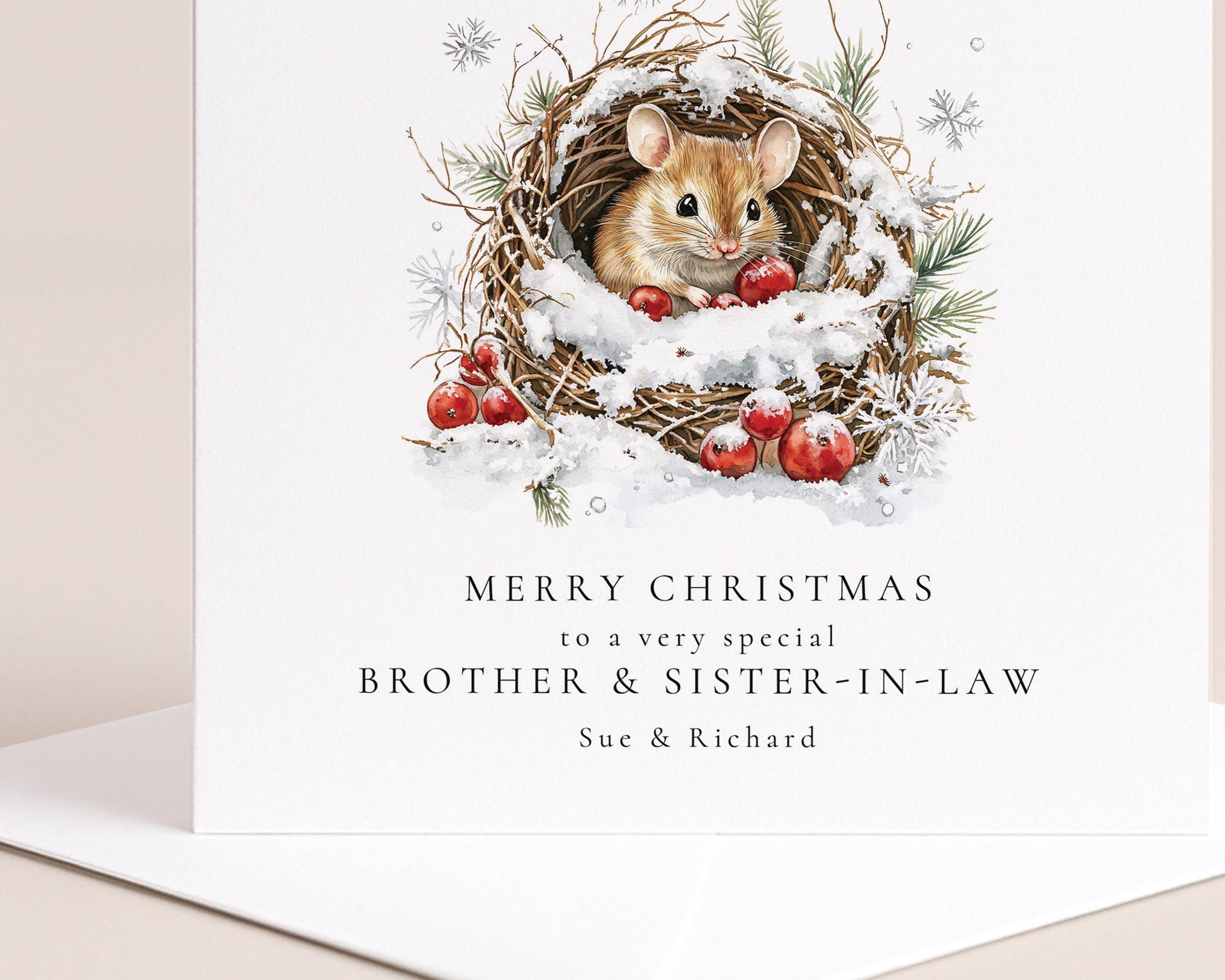 Christmas Brother Sister-in-Law Card – Personalised Winter Wreath Greeting