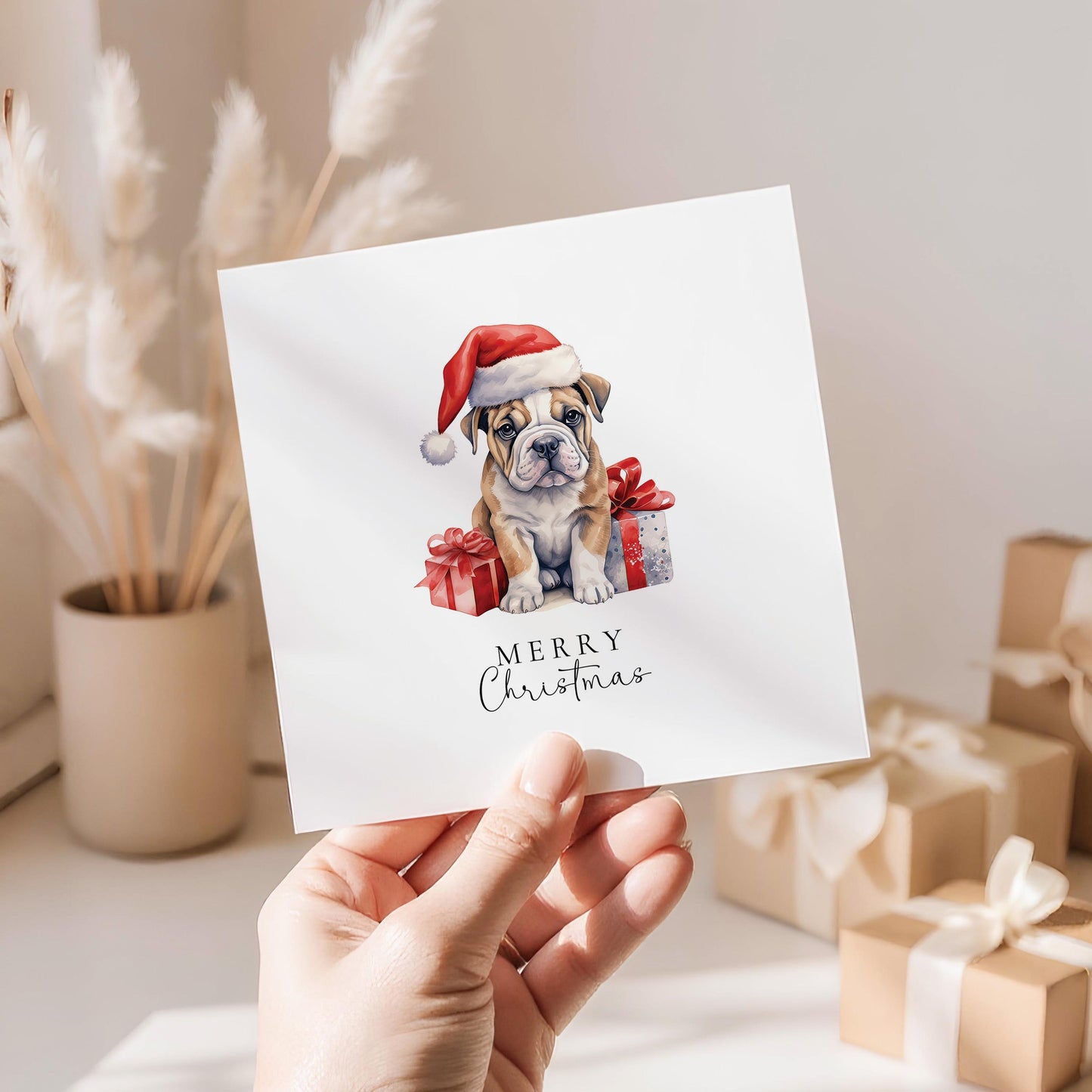 Christmas Bulldog Card – Personalised Festive Puppy Holiday Greeting