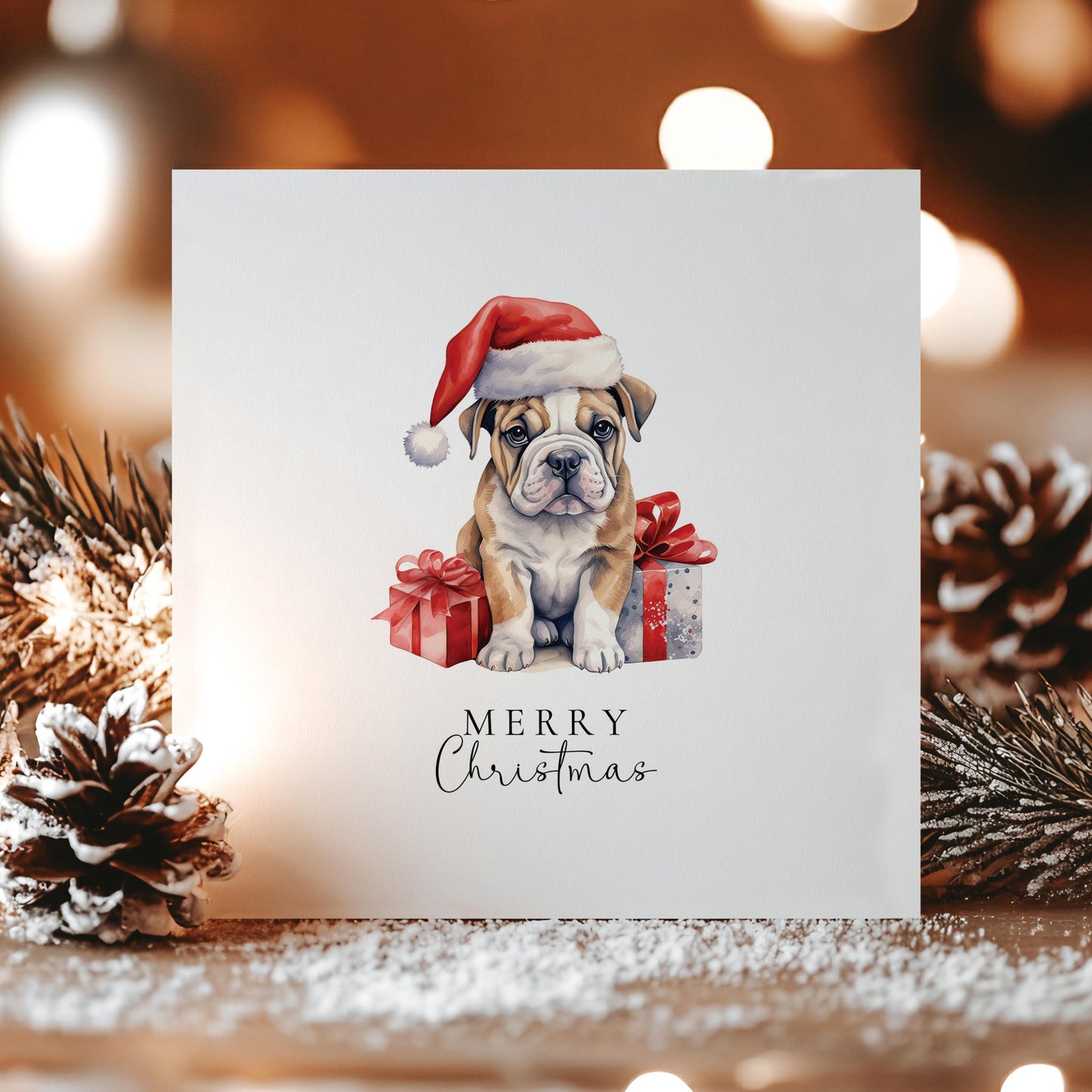 Christmas Bulldog Card – Personalised Festive Puppy Holiday Greeting