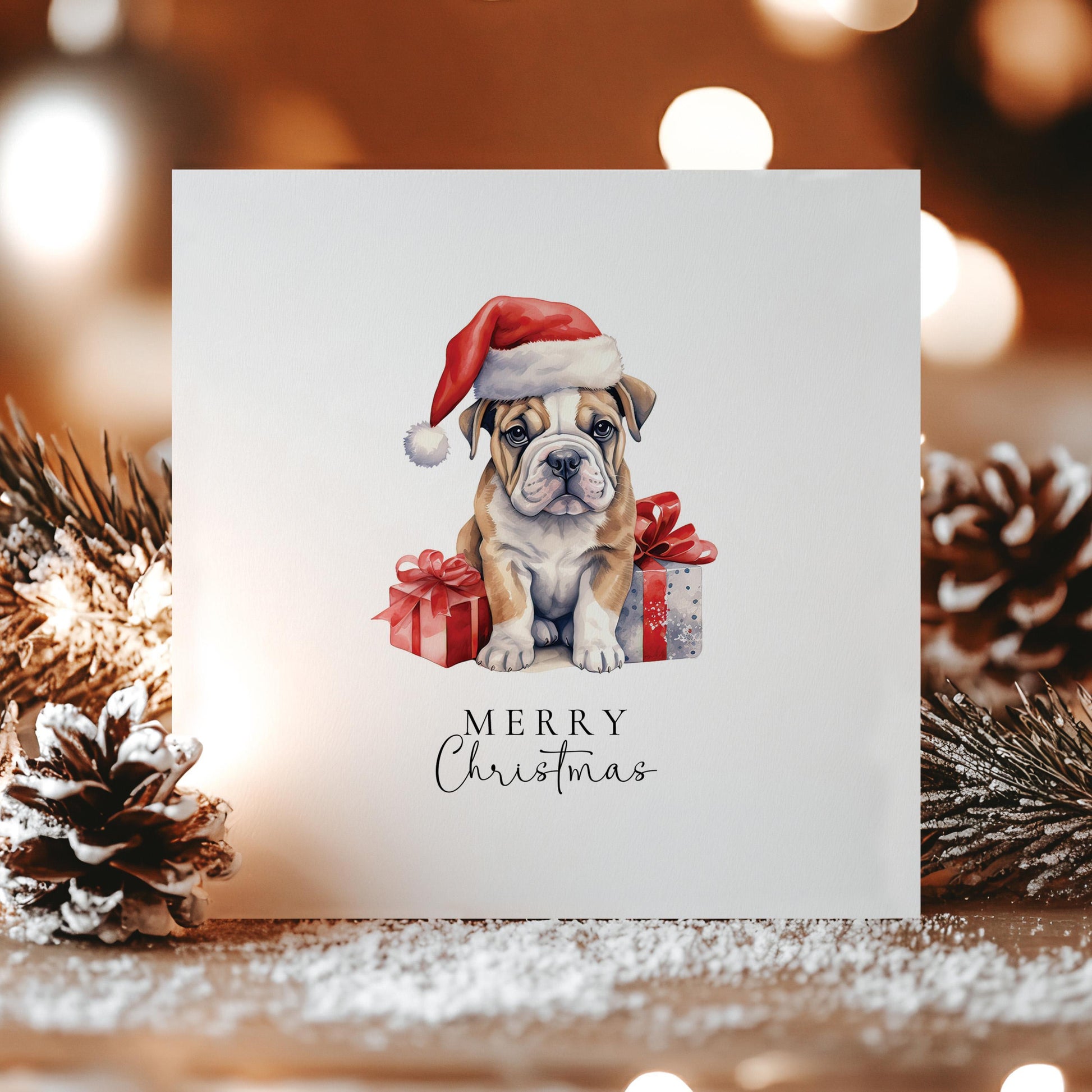 Christmas Bulldog Card – Personalised Festive Puppy Holiday Greeting