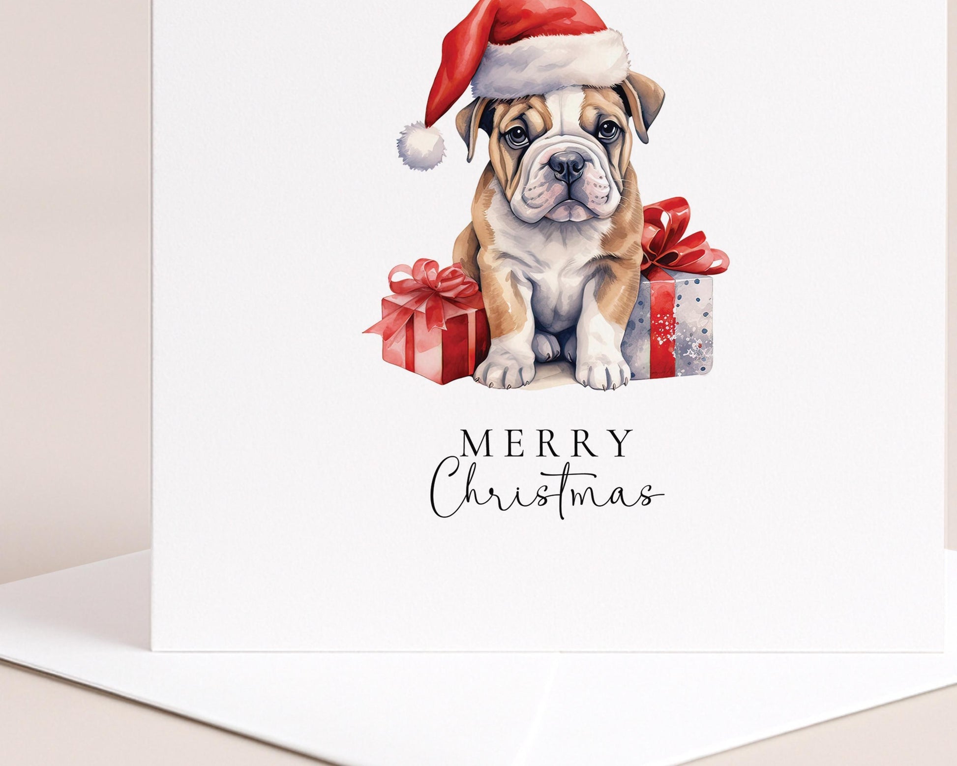 Christmas Bulldog Card – Personalised Festive Puppy Holiday Greeting