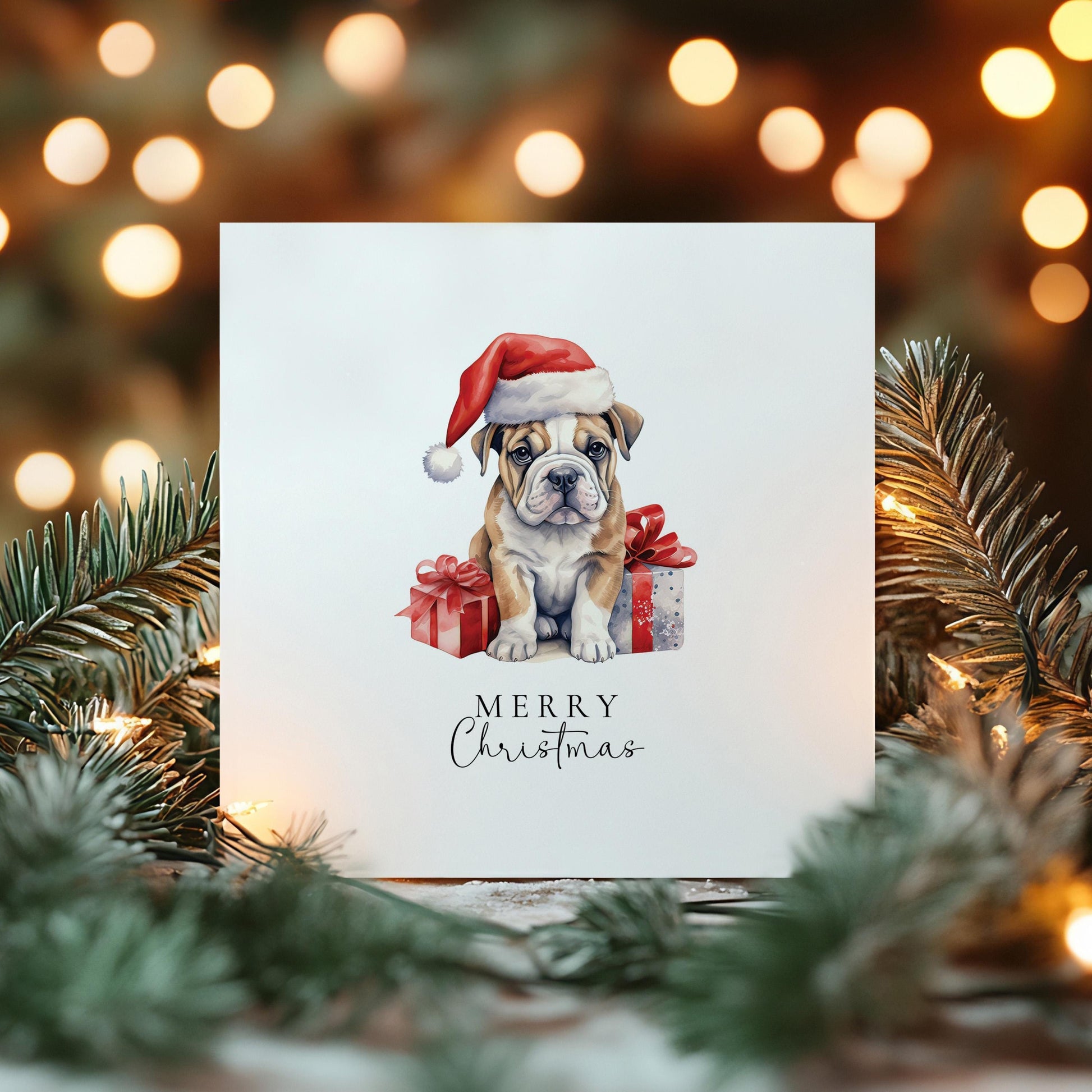 Christmas Bulldog Card – Personalised Festive Puppy Holiday Greeting