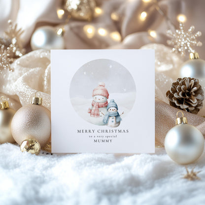 Christmas Card For Mummy – Personalised Son To Mum Keepsake With Snowman Scene