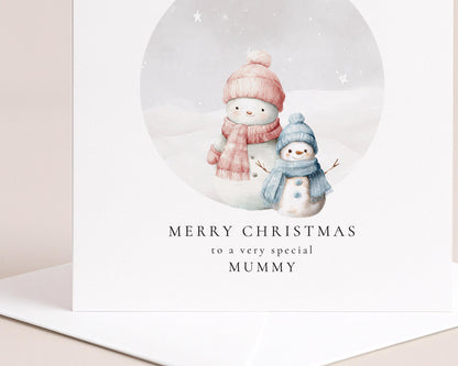 Christmas Card For Mummy – Personalised Son To Mum Keepsake With Snowman Scene