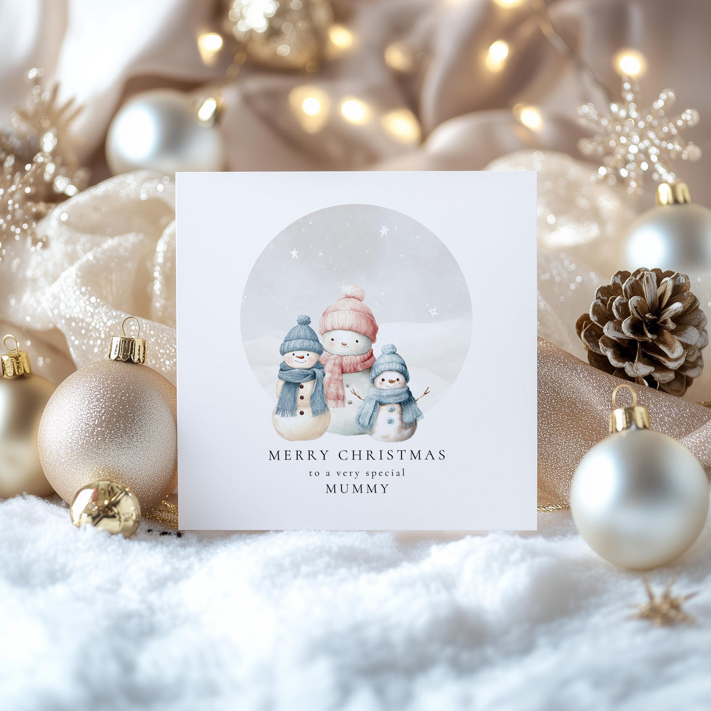 Christmas Card For Mummy - Personalised Sons To Mummy Card With Winter Snowman Design