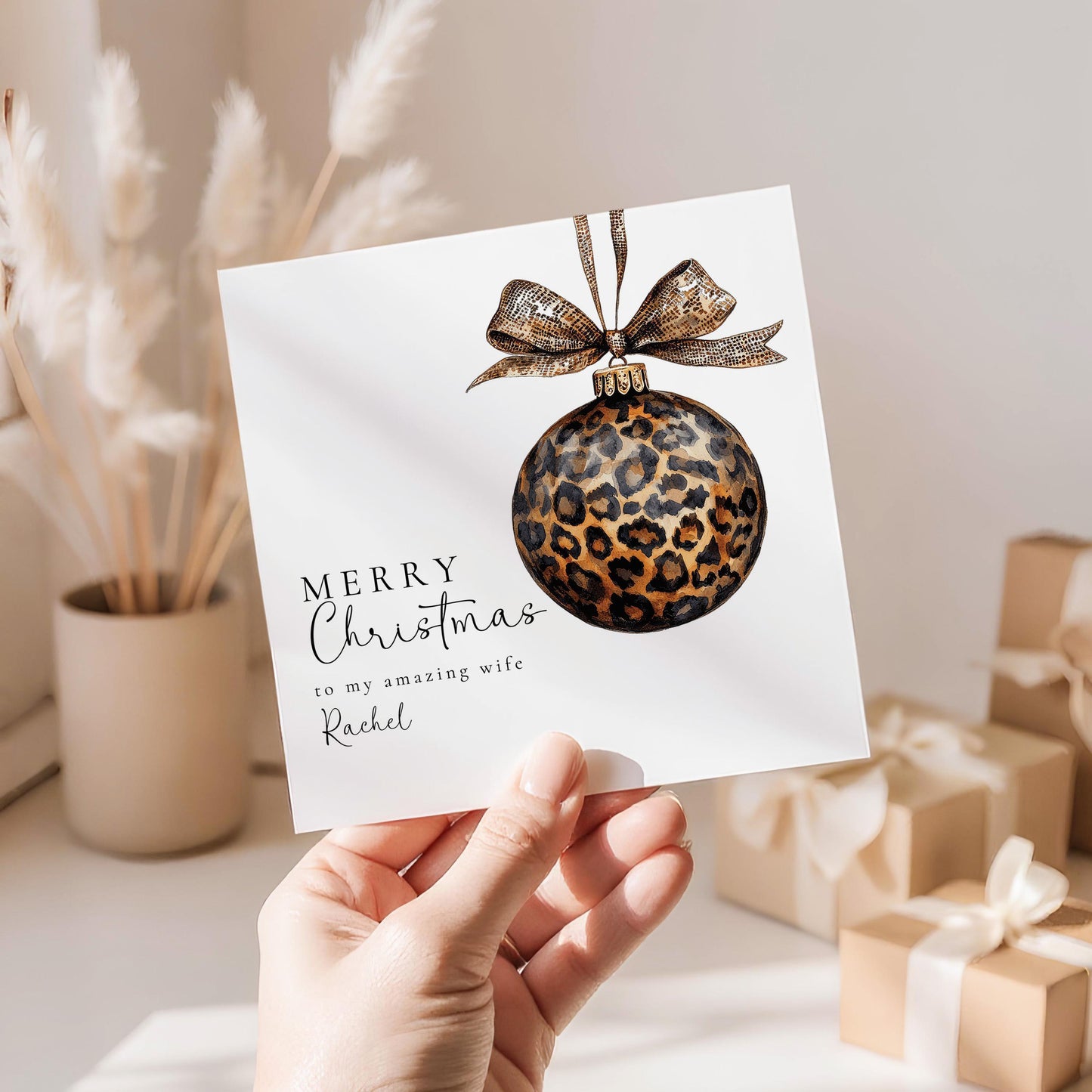 Christmas Card For Wife – Personalised Leopard Print Elegant Holiday Greeting