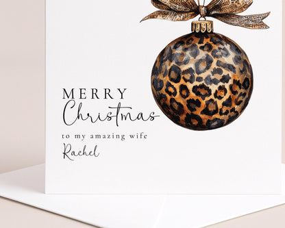 Christmas Card For Wife – Personalised Leopard Print Elegant Holiday Greeting