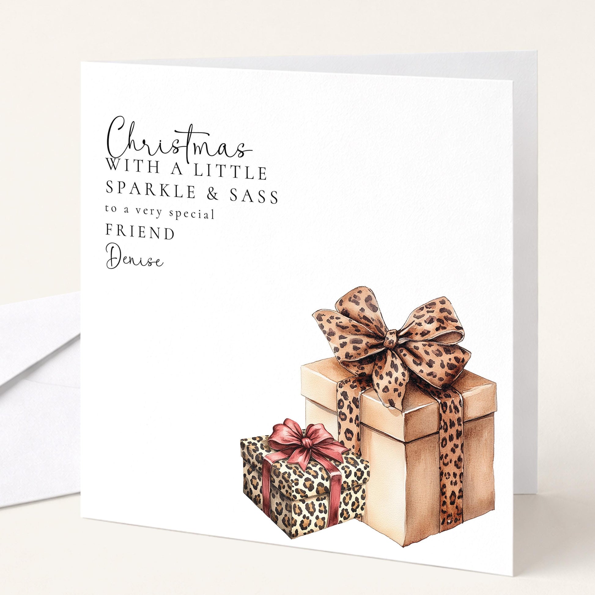 Christmas Card for Friend Leopard Print Presents