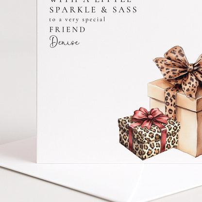 Christmas Card for Friend Leopard Print Presents