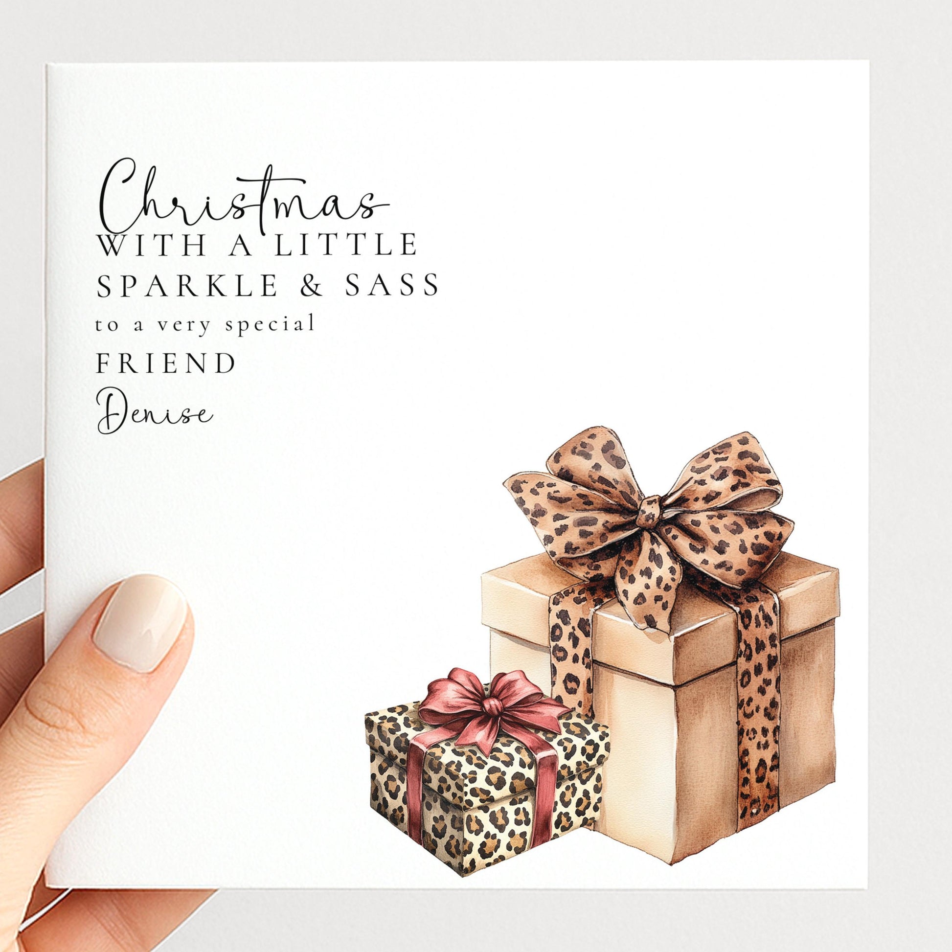 Christmas Card for Friend Leopard Print Presents