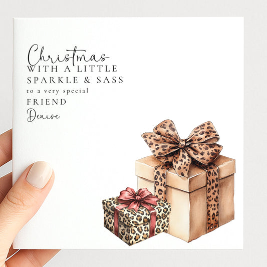 Christmas Card for Friend Leopard Print Presents