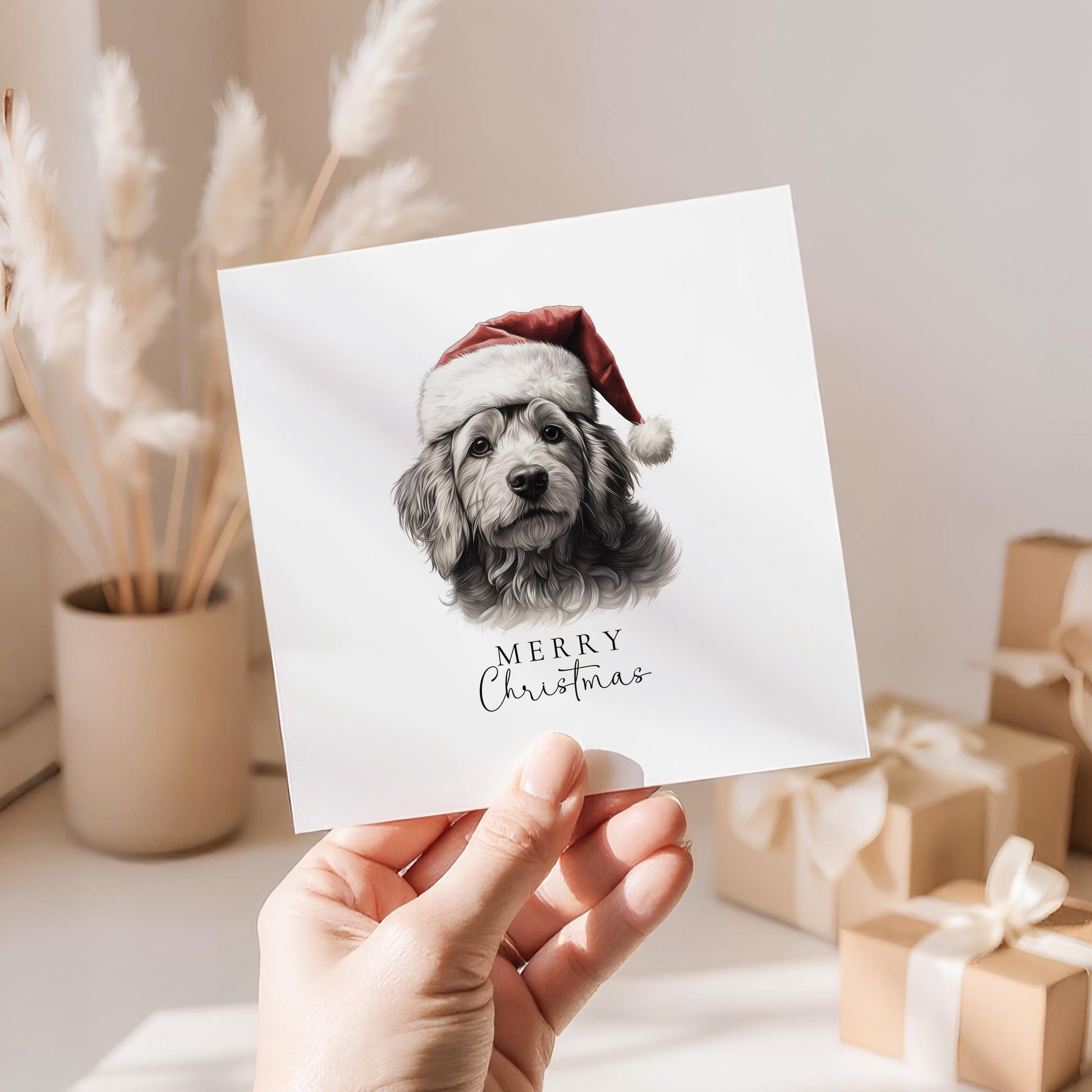 Christmas Cockapoo Card - Personalised Festive Dog Greeting With Santa Hat Design