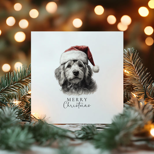 Christmas Cockapoo Card - Personalised Festive Dog Greeting With Santa Hat Design