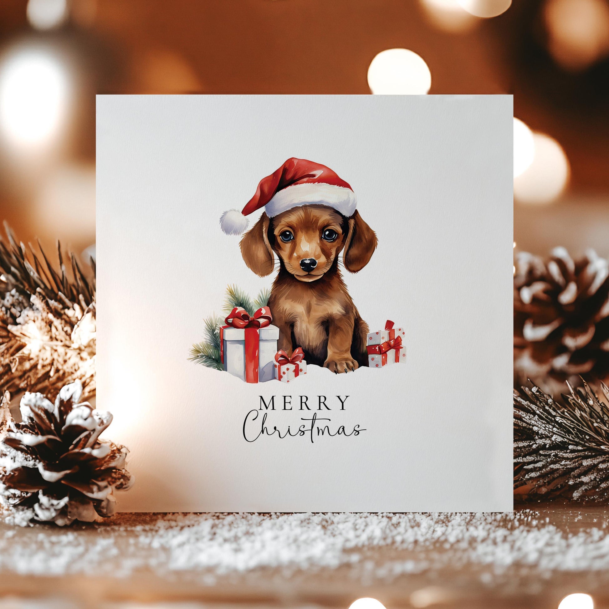 Christmas Dachshund Card – Personalised Festive Dog Greeting With Santa Hat Image