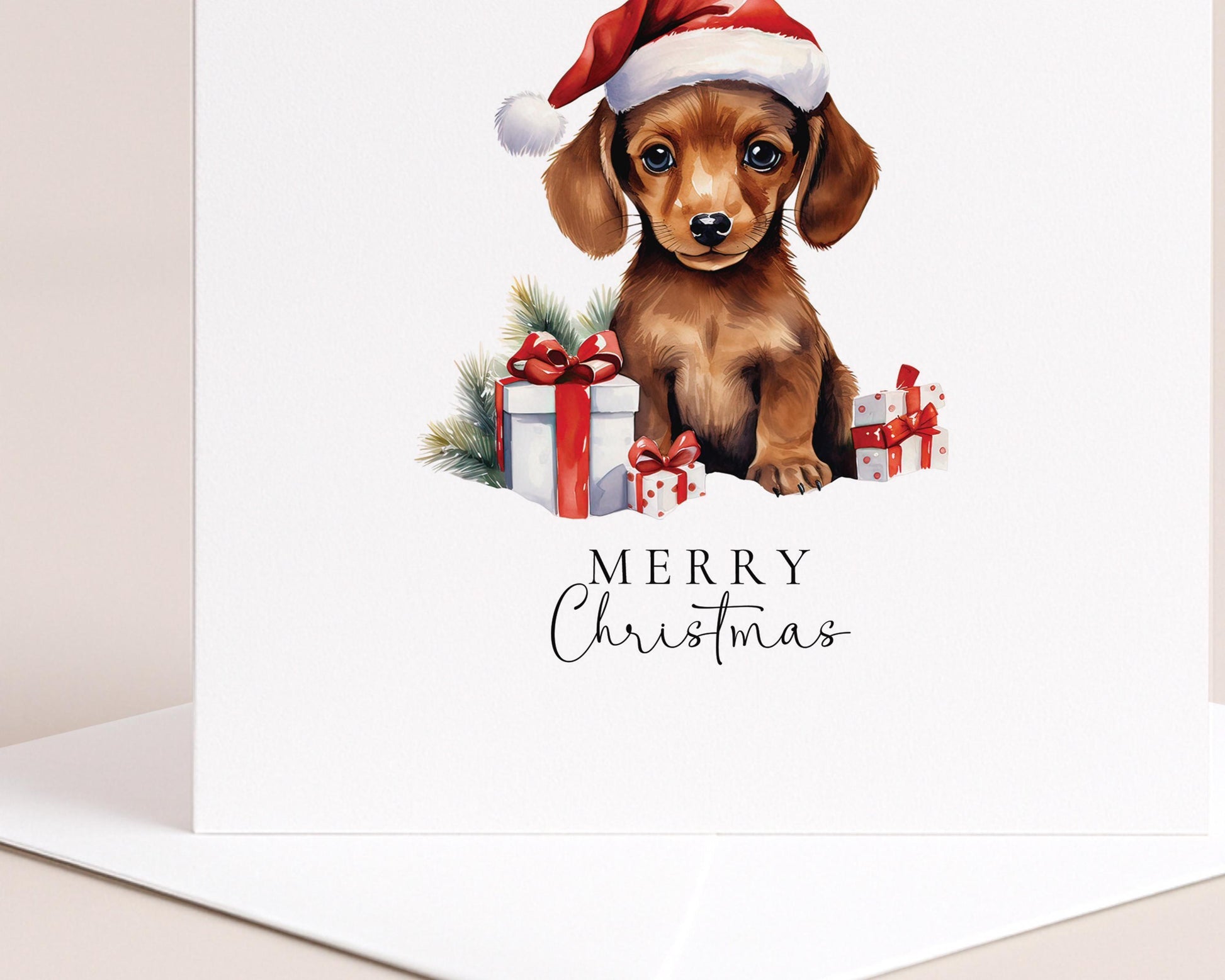 Christmas Dachshund Card – Personalised Festive Dog Greeting With Santa Hat Image