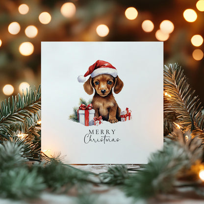 Christmas Dachshund Card – Personalised Festive Dog Greeting With Santa Hat Image