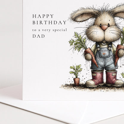 Dad Birthday Card - Personalised Garden Lover Gift With Cute Bunny Illustration