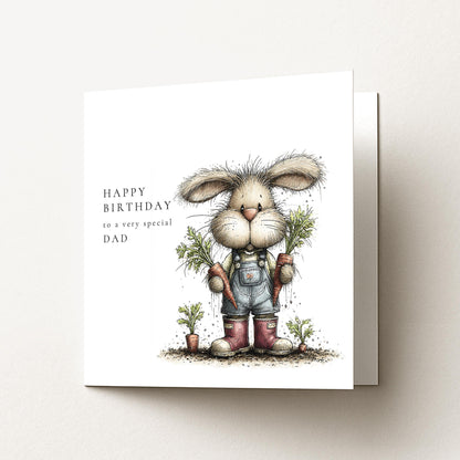 Dad Birthday Card - Personalised Garden Lover Gift With Cute Bunny Illustration