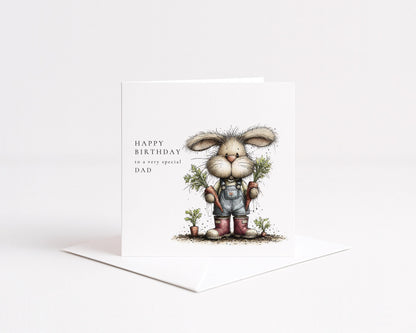 Dad Birthday Card - Personalised Garden Lover Gift With Cute Bunny Illustration