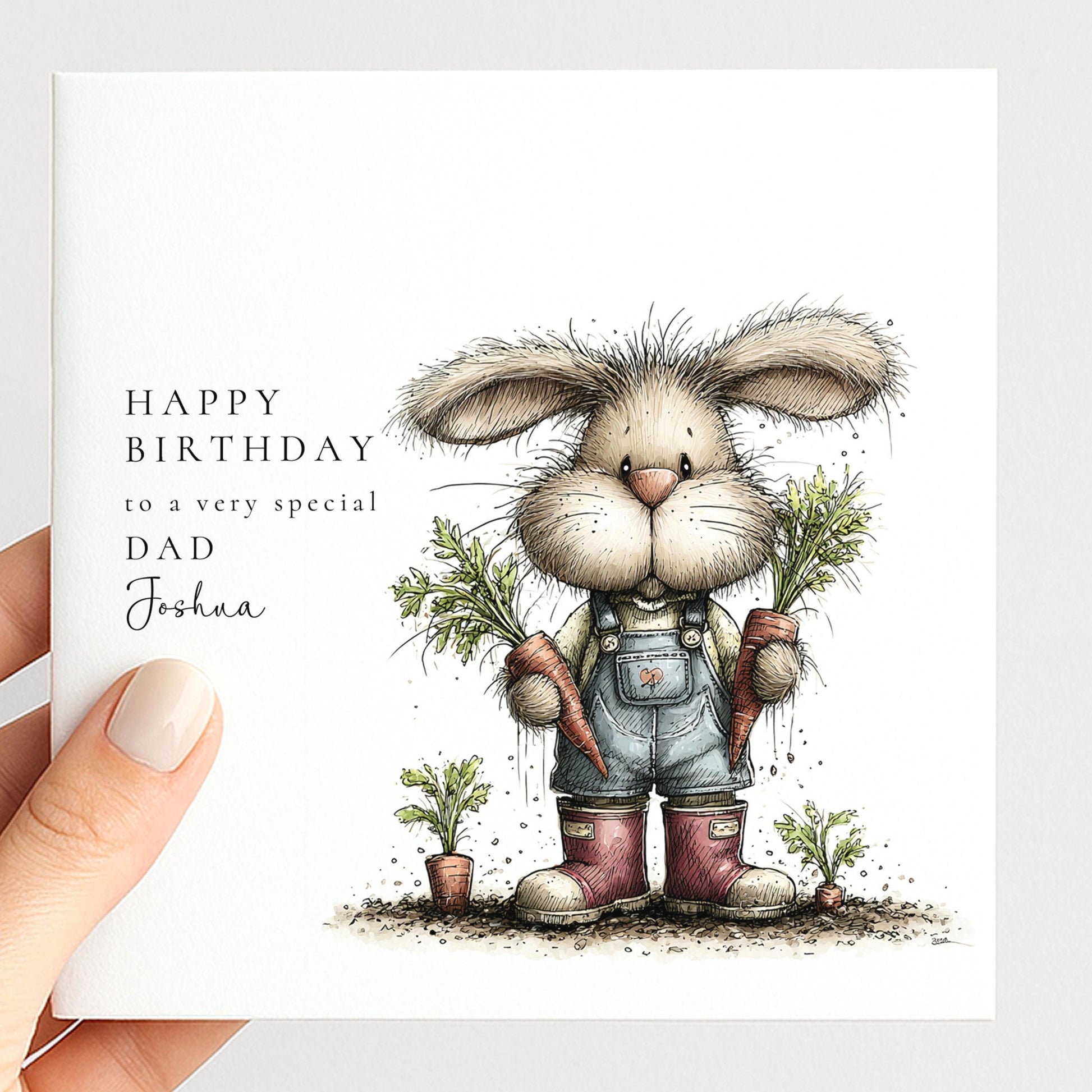 Dad Birthday Card - Personalised Garden Lover Gift With Cute Bunny Illustration