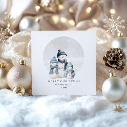 Daddy Christmas Card – Personalised Dad Card | Snowman Family Xmas Greeting