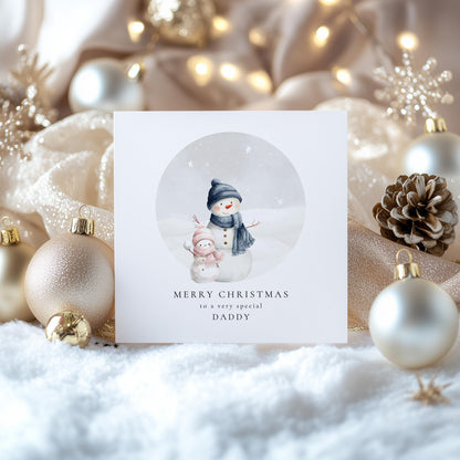 Daddy Christmas Card - Personalised Snowman Family Card