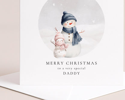 Daddy Christmas Card - Personalised Snowman Family Card