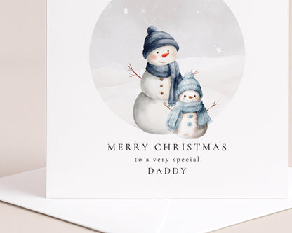 Daddy Christmas Card - Personalised Snowman Family Holiday Greeting Card