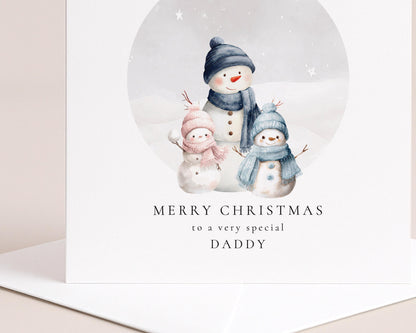 Daddy Christmas Card – Personalised Snowman Family Holiday Greeting Card