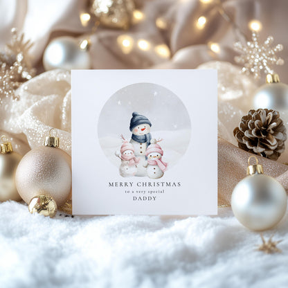 Daddy Christmas Card – Personalised Snowman Family Holiday Greeting Card