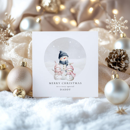 Daddy Christmas Card – Personalised Snowman Family Holiday Greeting Card