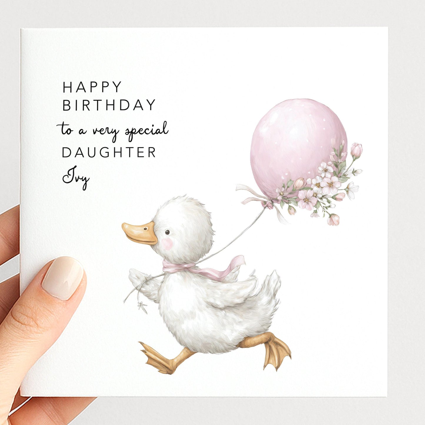 Daughter Birthday Card - Personalised Cute Duck Balloon Keepsake Greeting