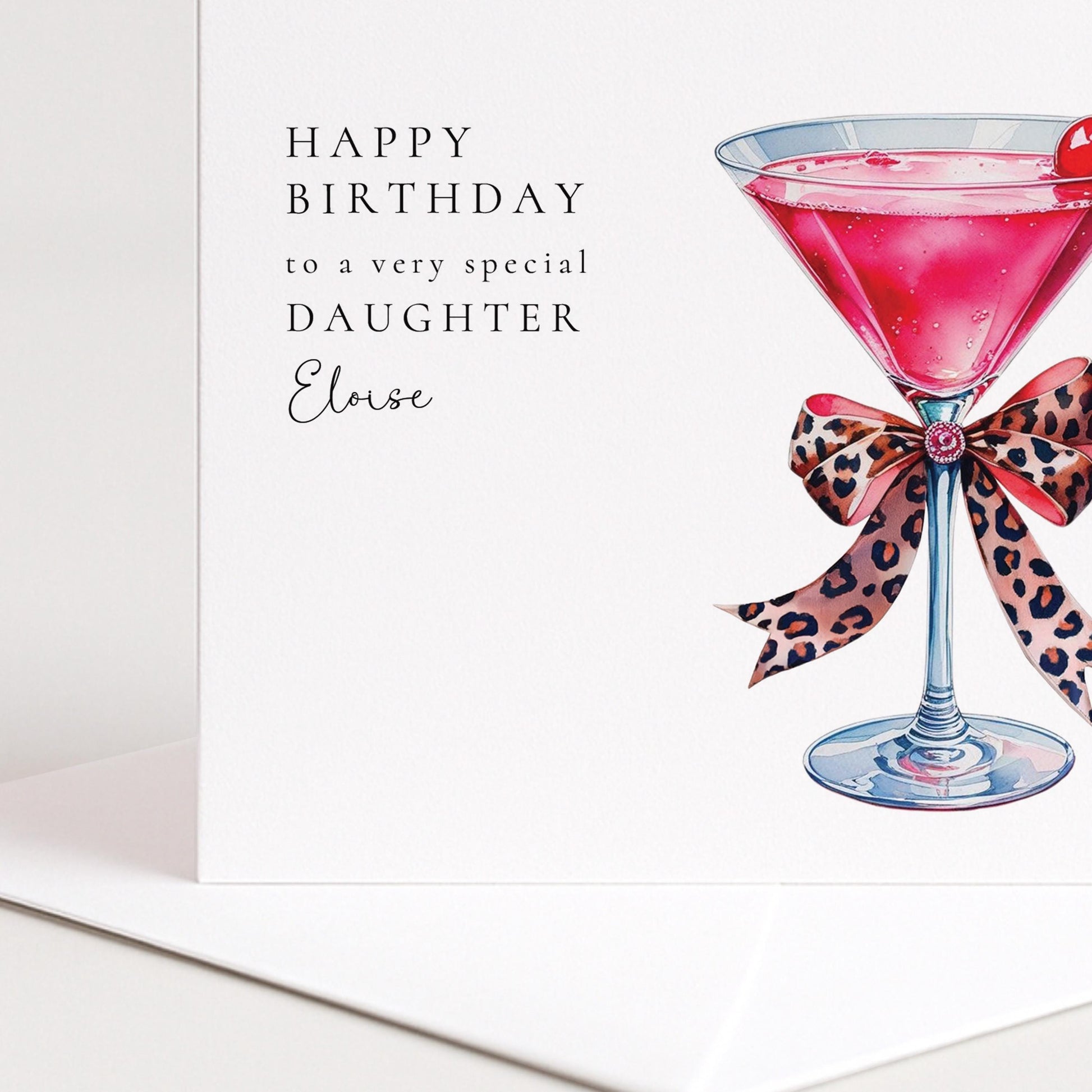Daughter Birthday Card – Personalised Keepsake With Elegant Cocktail Illustration