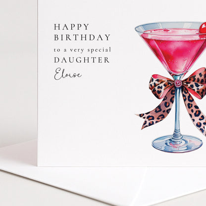 Daughter Birthday Card – Personalised Keepsake With Elegant Cocktail Illustration