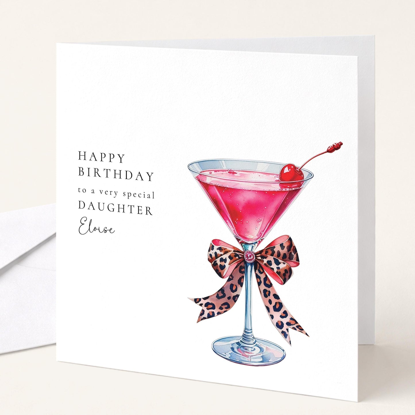 Daughter Birthday Card – Personalised Keepsake With Elegant Cocktail Illustration