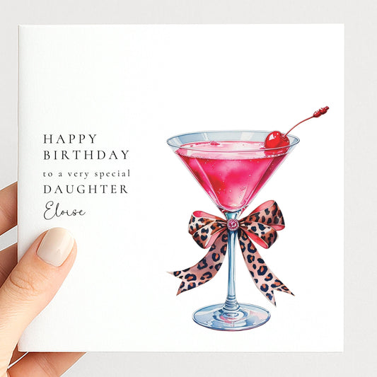 Daughter Birthday Card – Personalised Keepsake With Elegant Cocktail Illustration