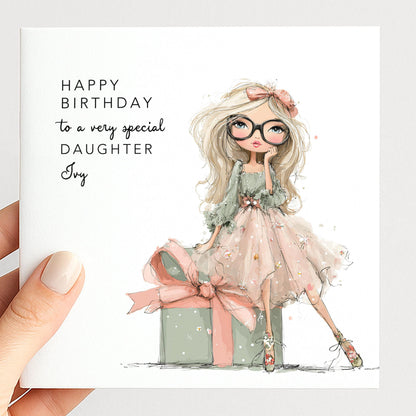 Daughter Birthday Card – Personalised Stylish Greeting With Gift Box Design