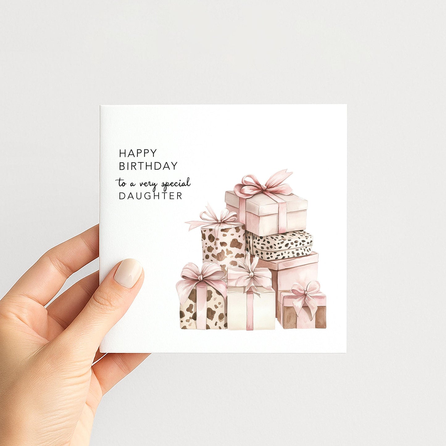 Daughter Birthday Card - Personalised Watercolour Gift Box Greeting Card