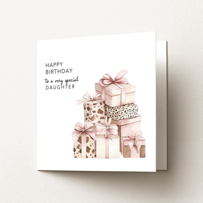 Daughter Birthday Card - Personalised Watercolour Gift Box Greeting Card