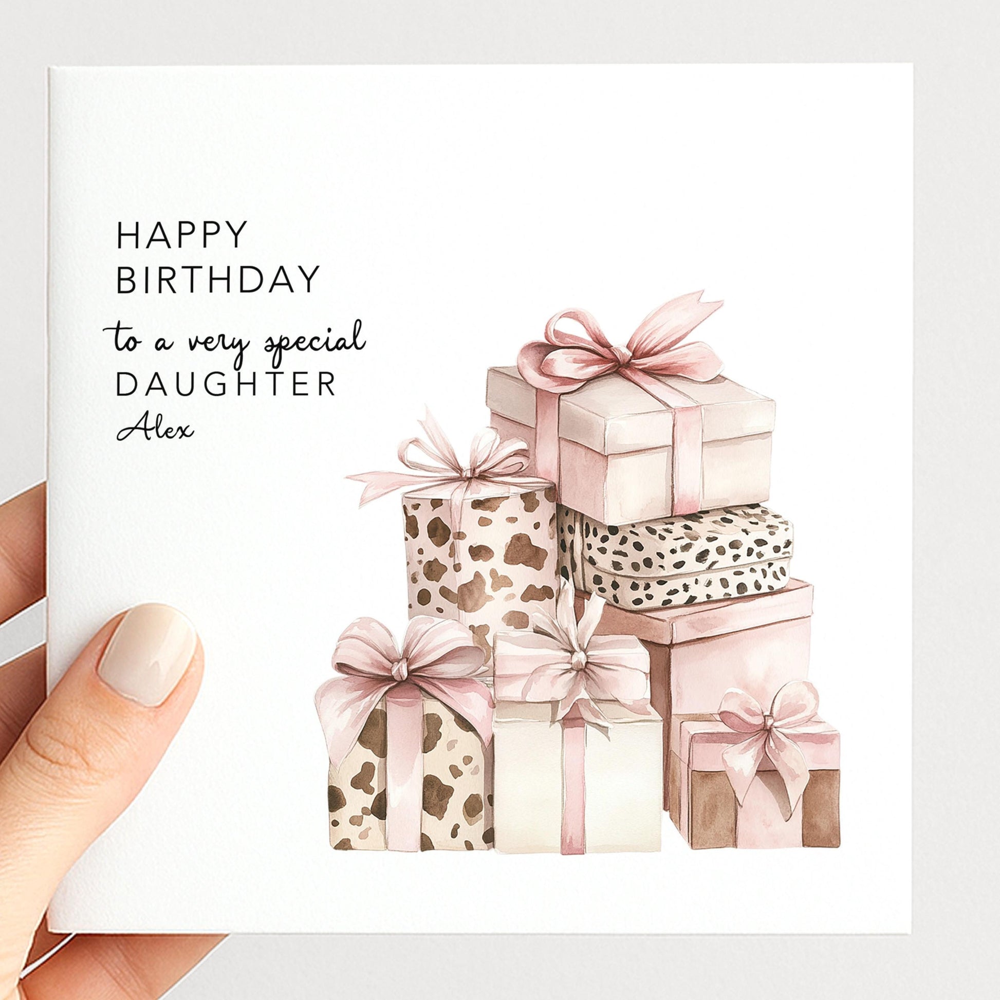 Daughter Birthday Card - Personalised Watercolour Gift Box Greeting Card