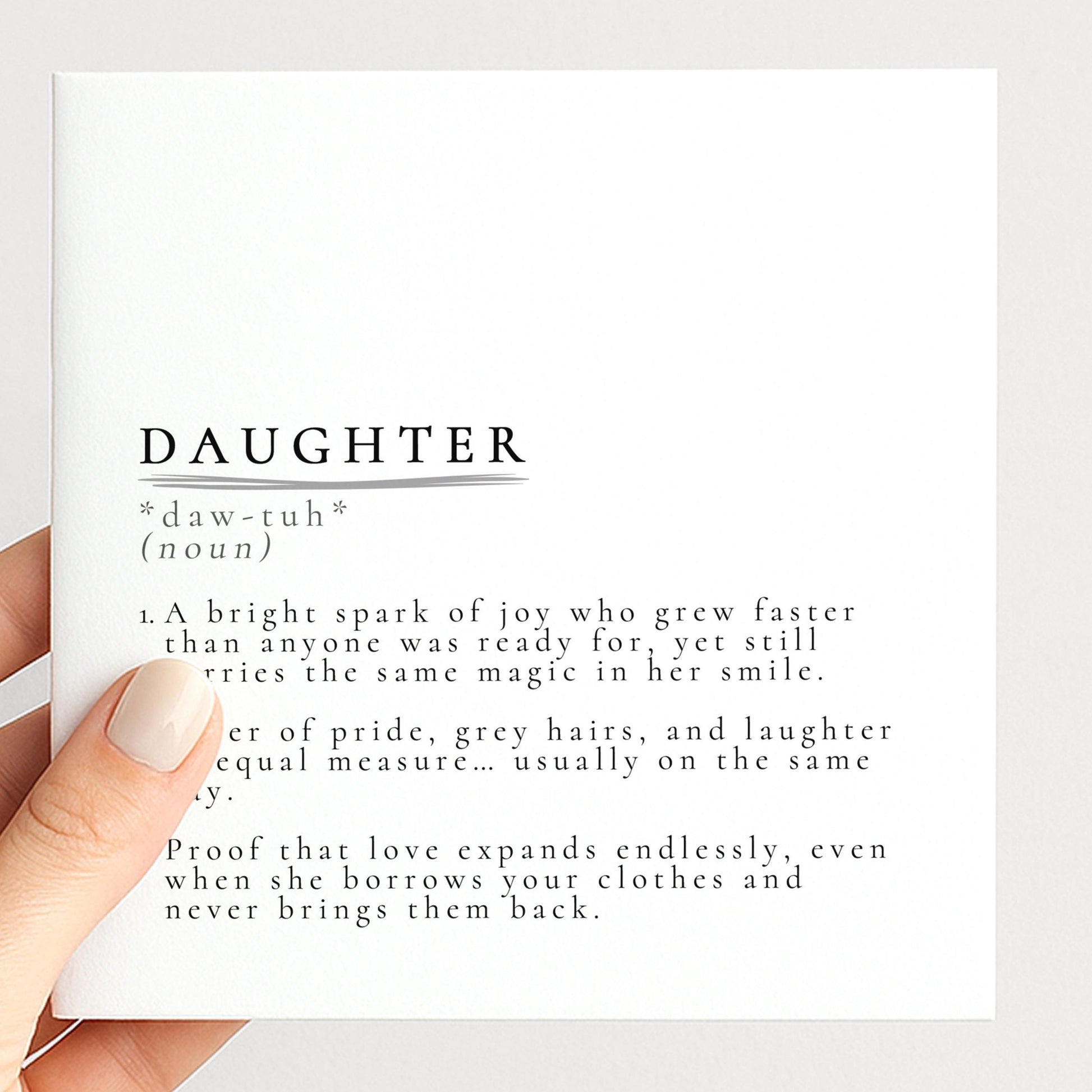 Daughter Definition Card – Minimalist Birthday Greeting With Timeless Sentiment