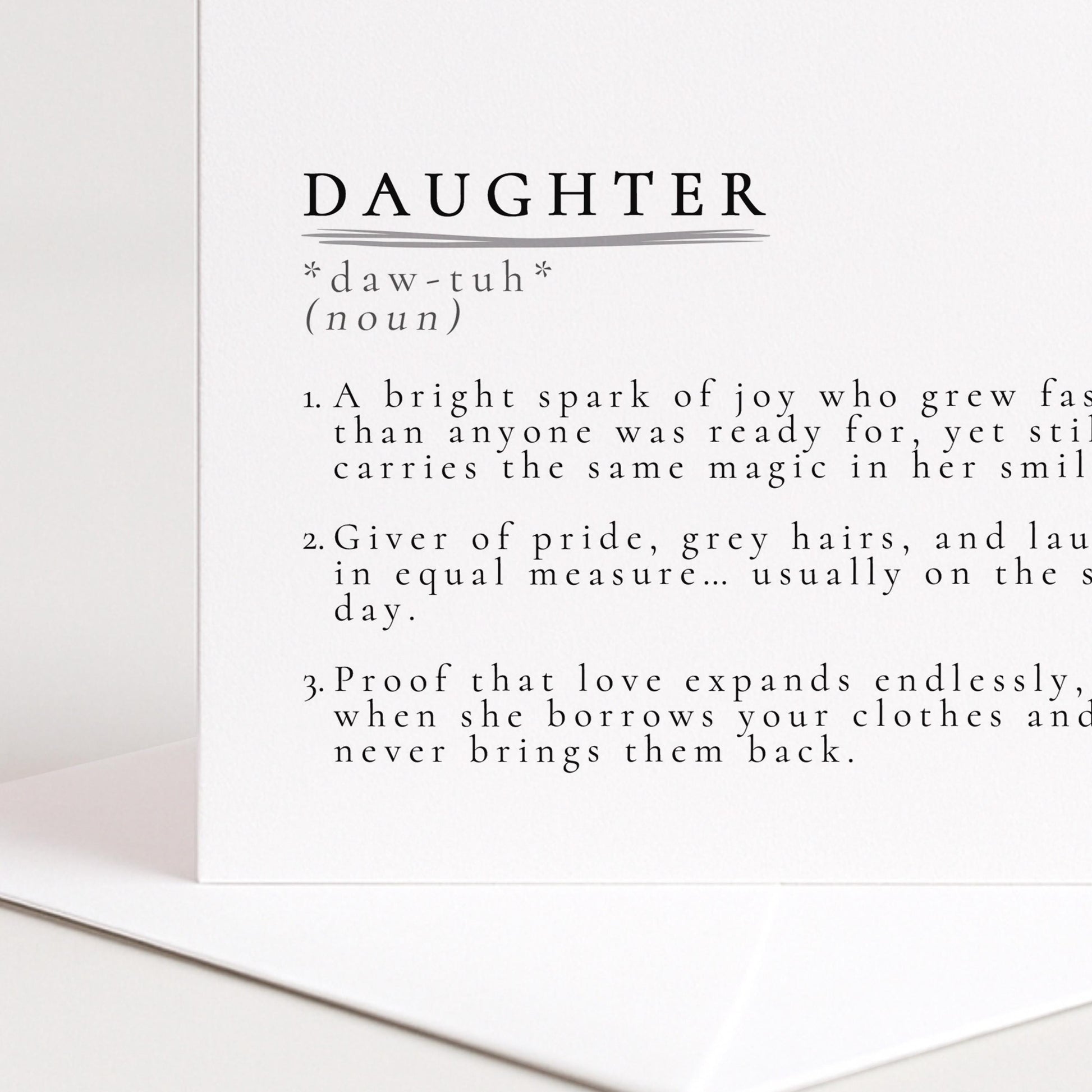 Daughter Definition Card – Minimalist Birthday Greeting With Timeless Sentiment
