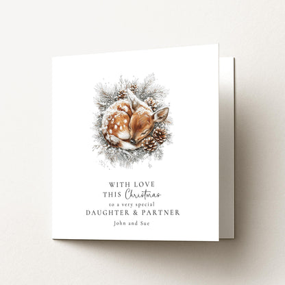Daughter Partner Christmas Card – Personalised Winter Deer Holiday Greeting
