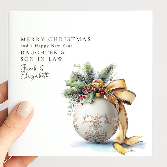 Daughter Son-in-Law Card – Personalised Christmas Card with Festive Bauble Design