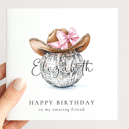 Disco Cowgirl Birthday Card Personalised